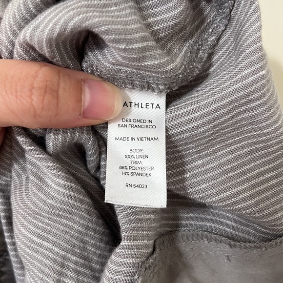 Athleta 100% Linen Grey Pinstrip High Rise Straight Leg Pants Size 4 - Picture 10 of 10